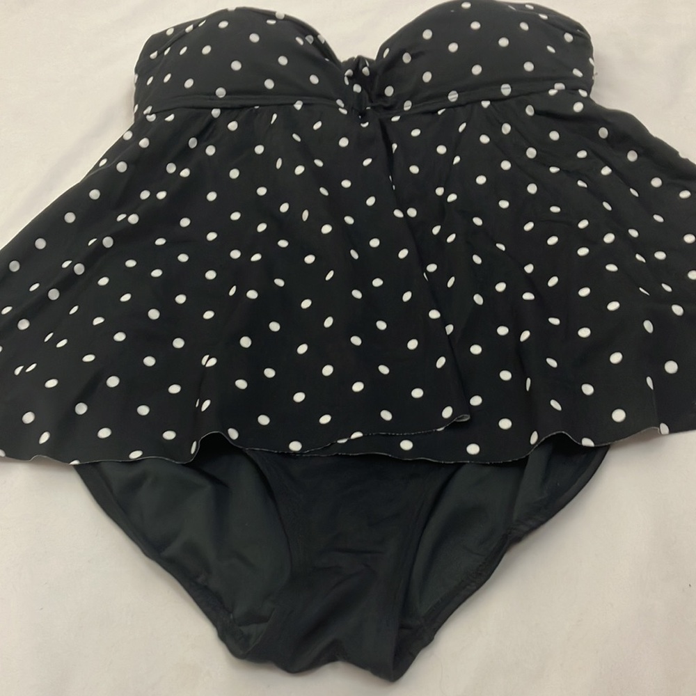 Tropical Escape Black Polka Dot strapless Swimsuit woman’s size 8 - Picture 2 of 10